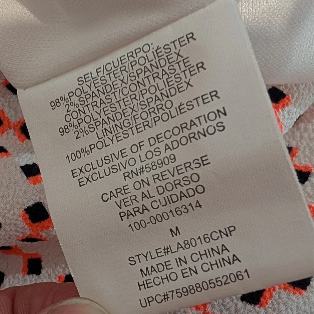 Gibson Latimer Sleeveless Coral/Black V-Neck Midi Dress Size M Geometric‎ Print